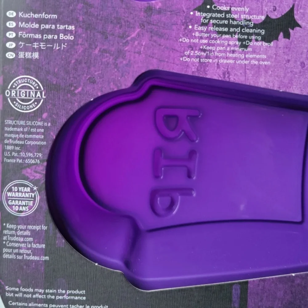 Trudeau Silicone 6ct Halloween Tombstone Jumbo CUPCAKE Baking Pan Mold Purple